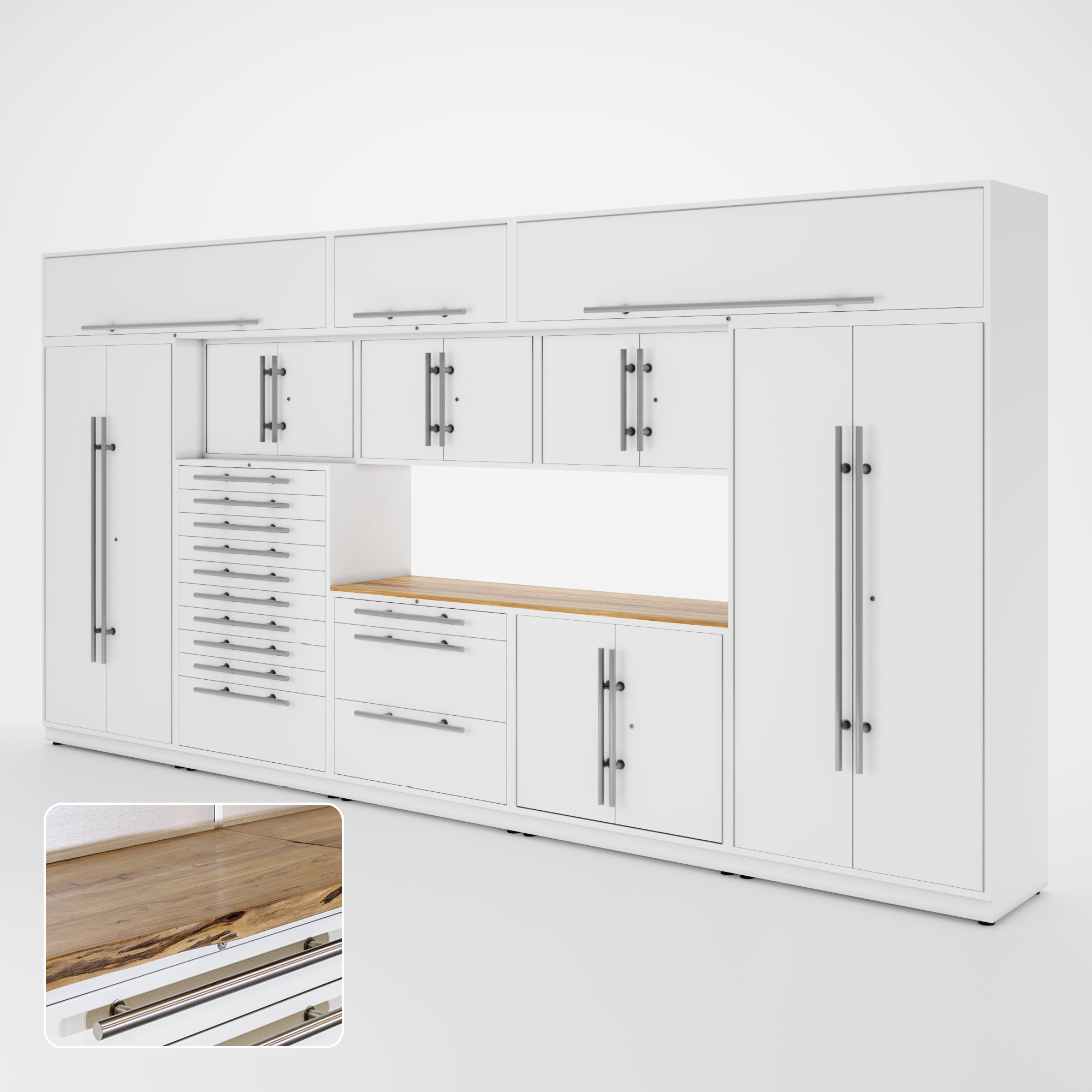 Armoires LUX – Ensemble de 16 pieds – Coffres à outils + Armoires supérieures