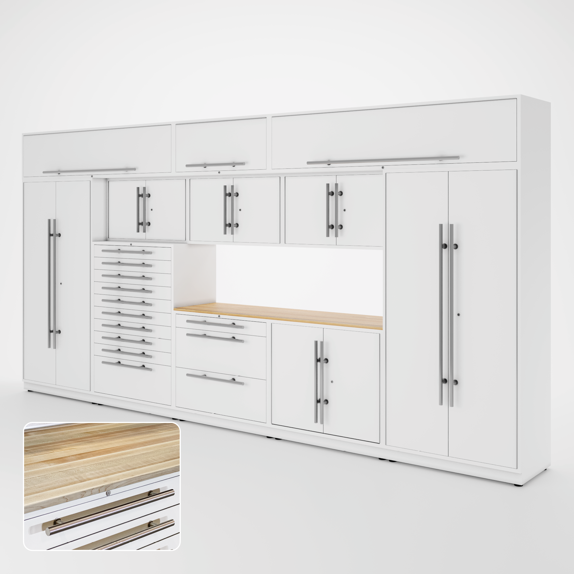 Armoires LUX – Ensemble de 16 pieds – Coffres à outils + Armoires supérieures