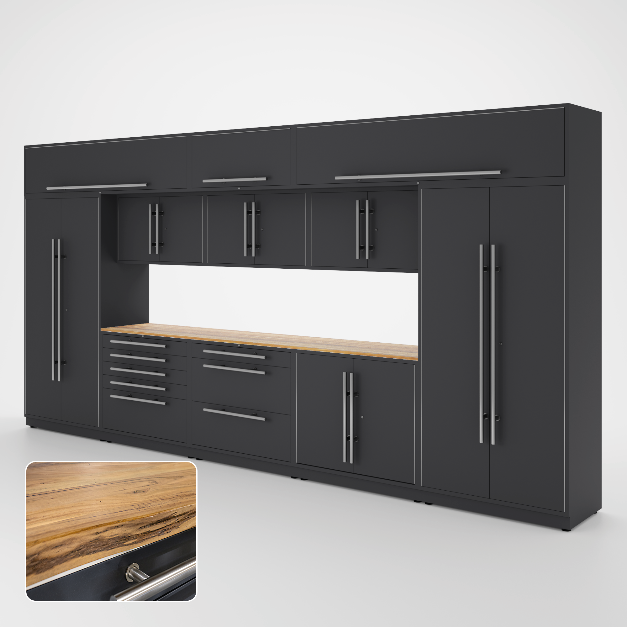 Armoires LUX — Ensemble de 16 pieds — Grand coffre + Modules supérieurs