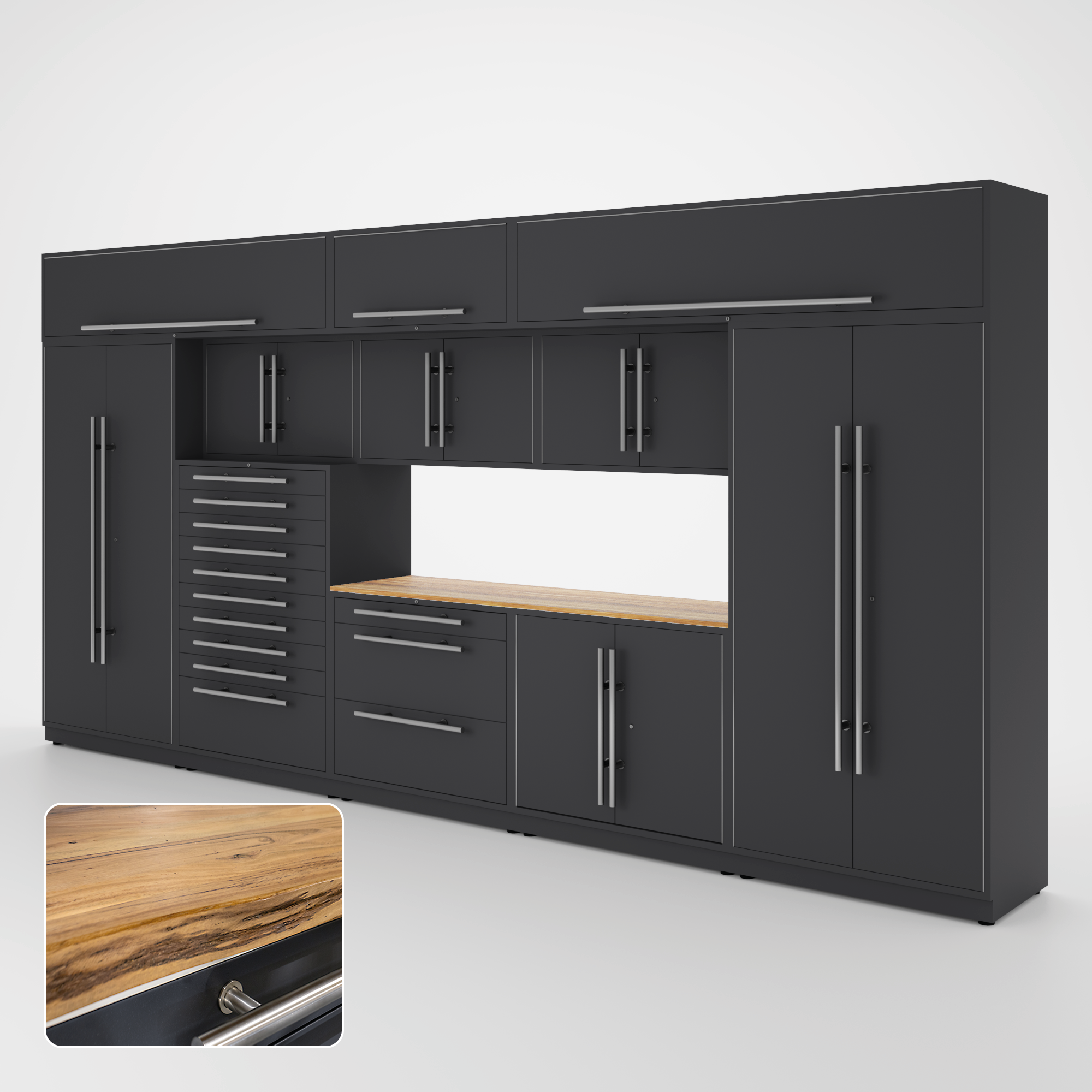 Armoires LUX – Ensemble de 16 pieds – Coffres à outils + Armoires supérieures