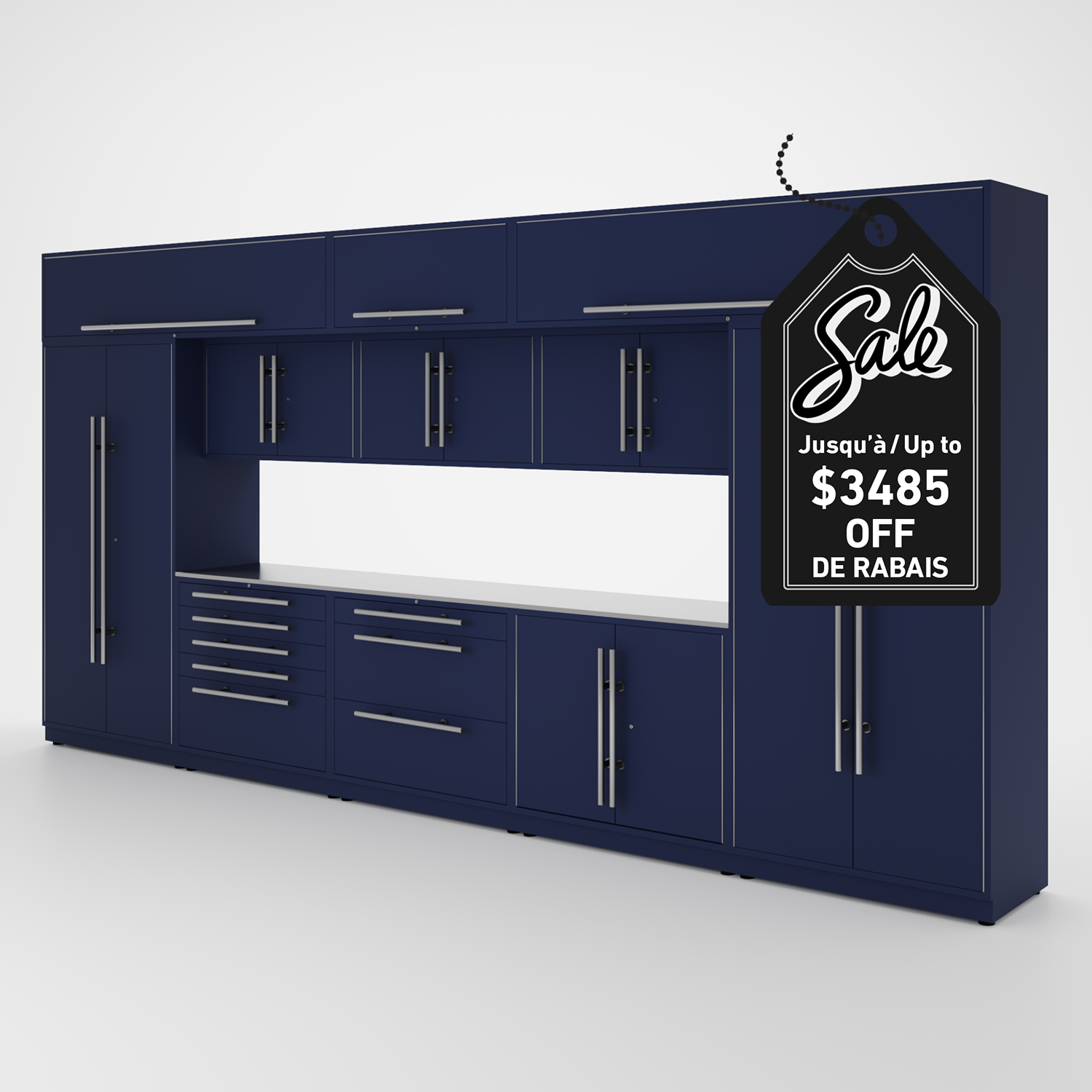 Armoires LUX — Ensemble de 16 pieds — Grand coffre + Modules supérieurs