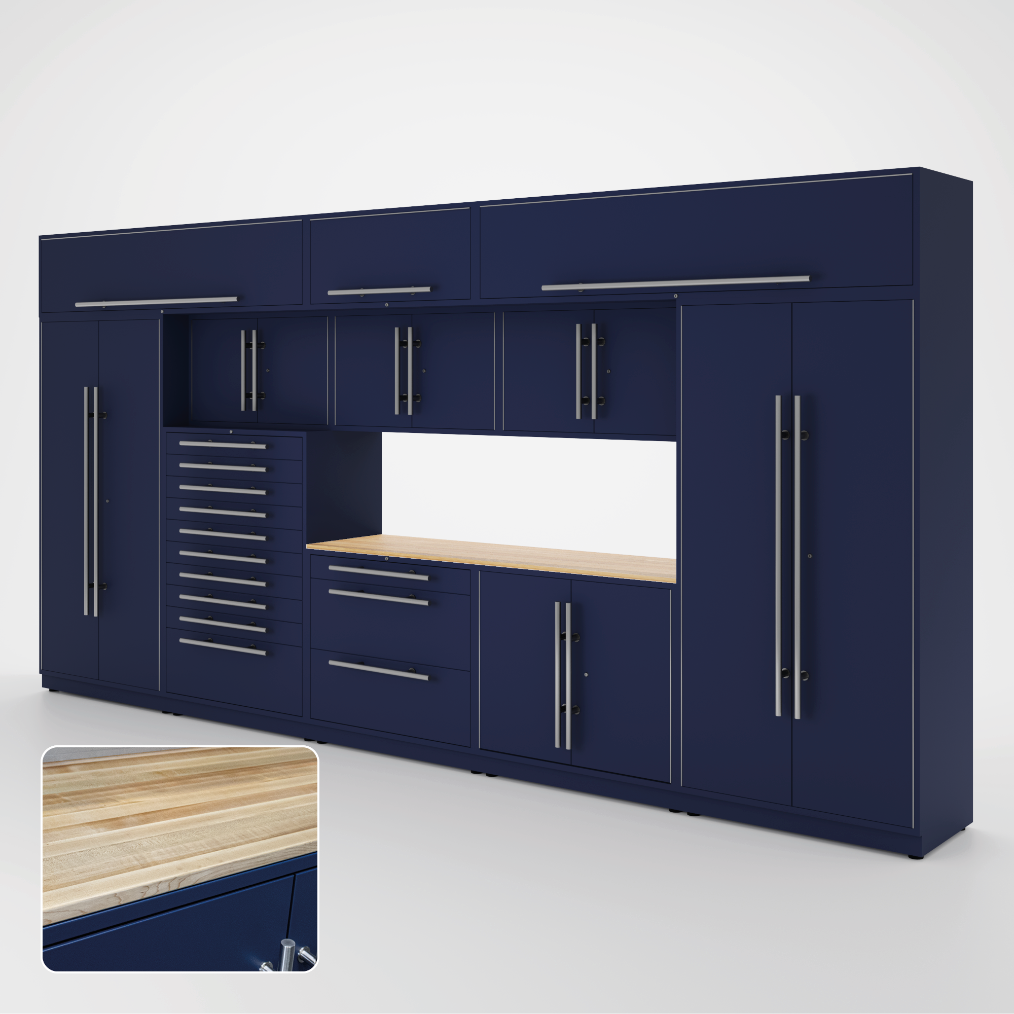 Armoires LUX – Ensemble de 16 pieds – Coffres à outils + Armoires supérieures