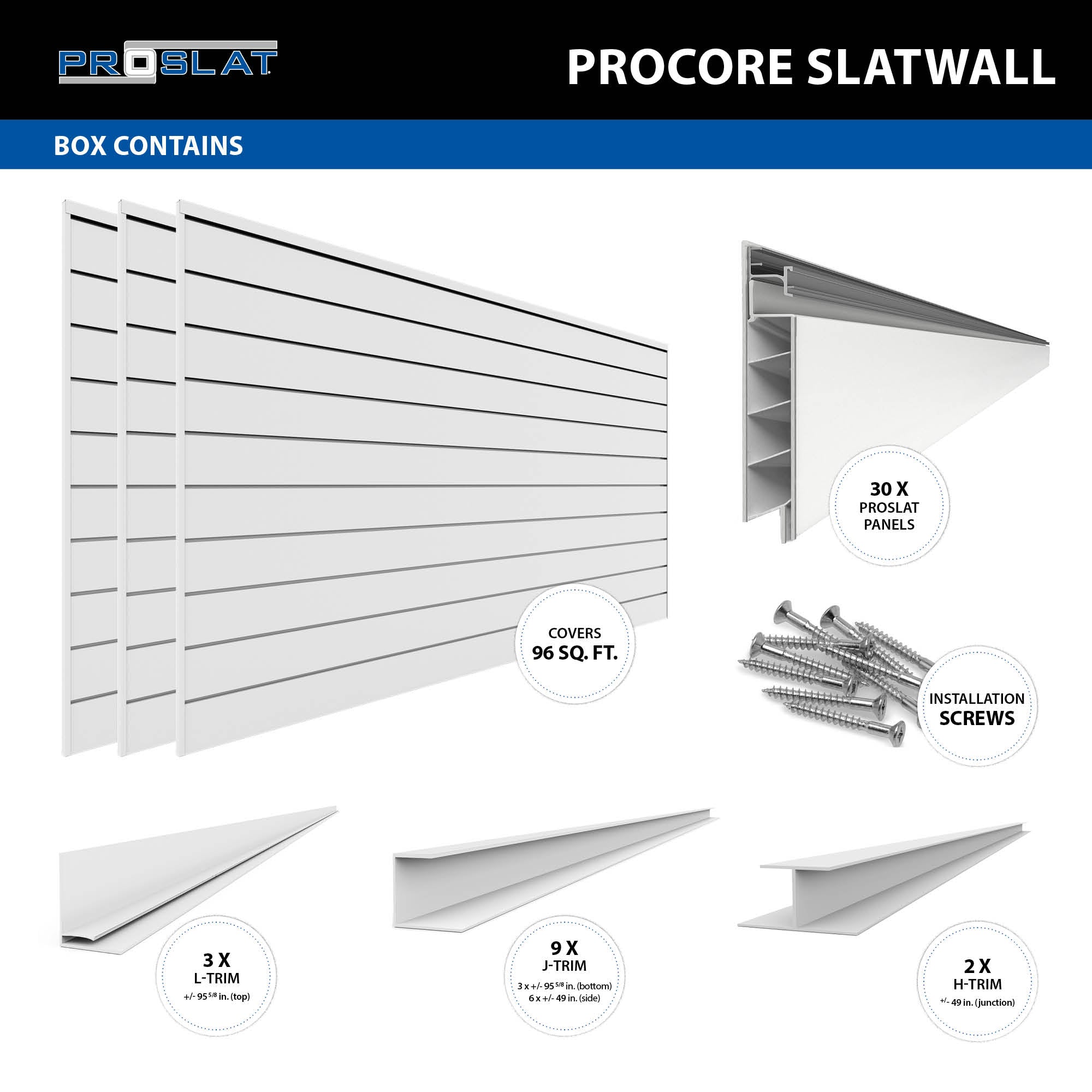 4 ft. x 8 ft. PROCORE PVC Slatwall - 3 Pack 96 sq ft