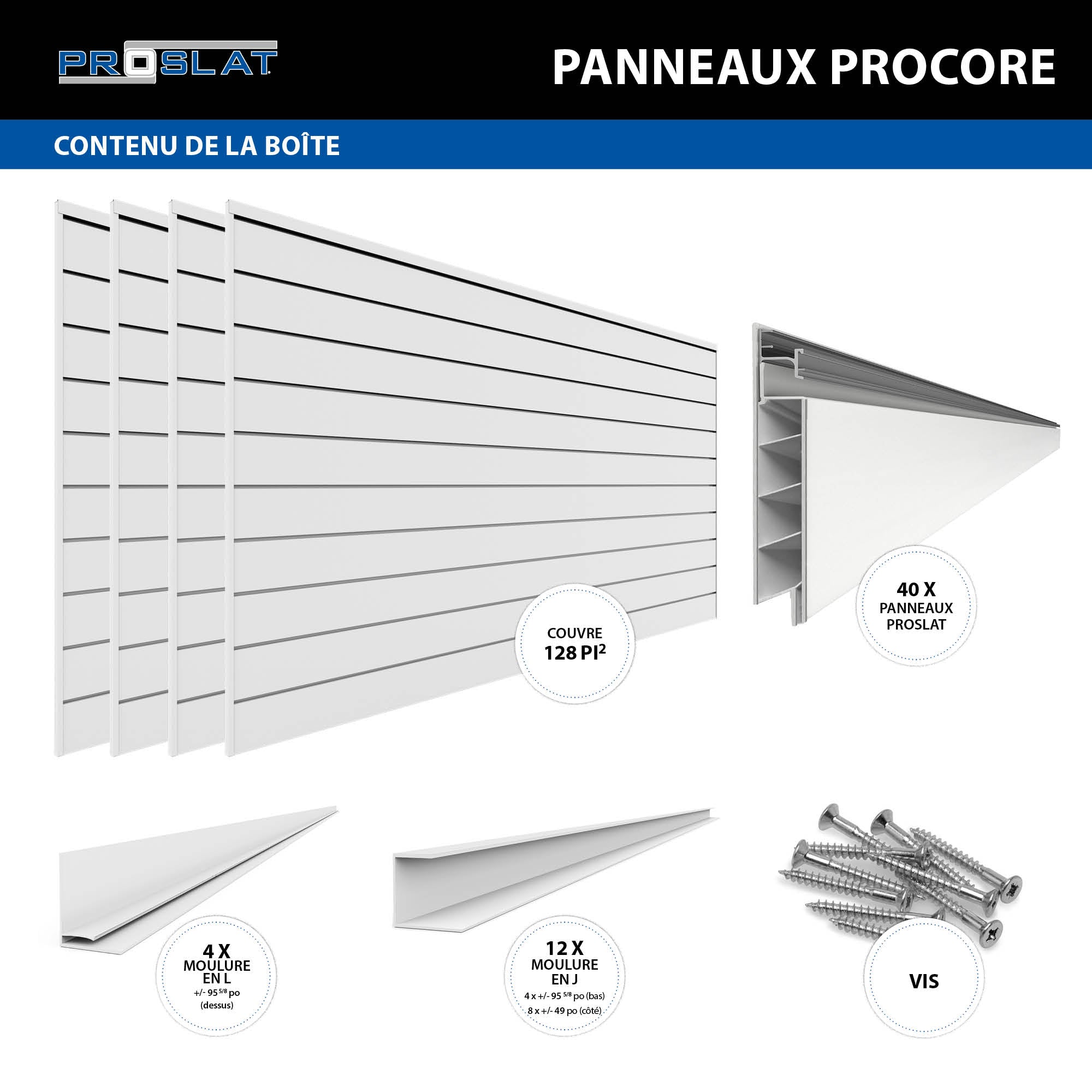 4 ft. x 8 ft. PROCORE PVC Slatwall – 4 Pack 128 sq ft