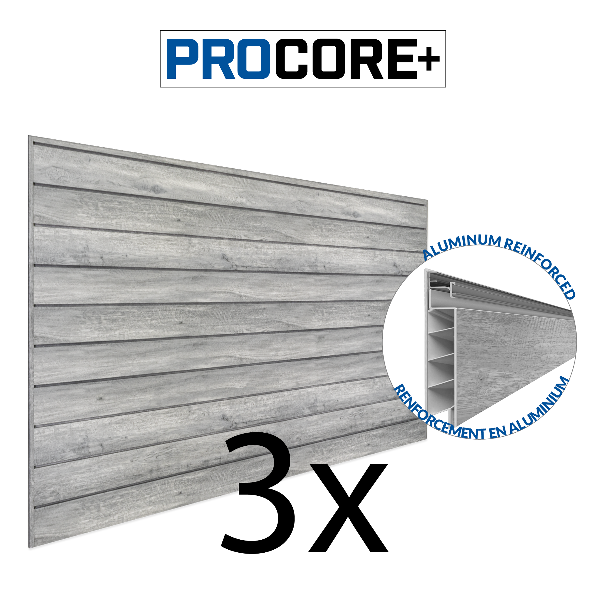 PROCORE+ Panneaux au fini bois gris – Ensemble de 3 – 96 pieds carrés