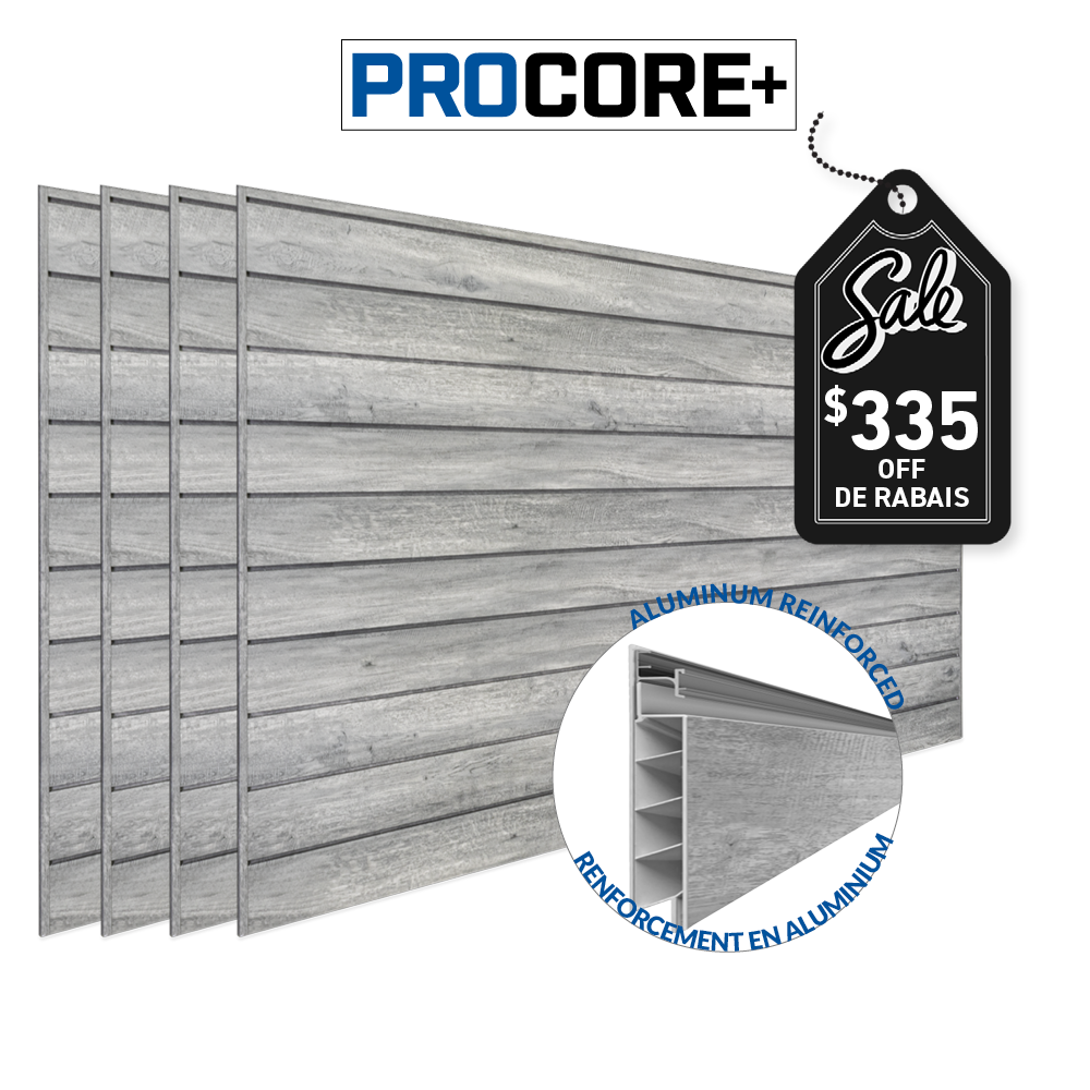 PROCORE+ Panneaux bois gris – Ensemble de 4 – 128 pieds carrés