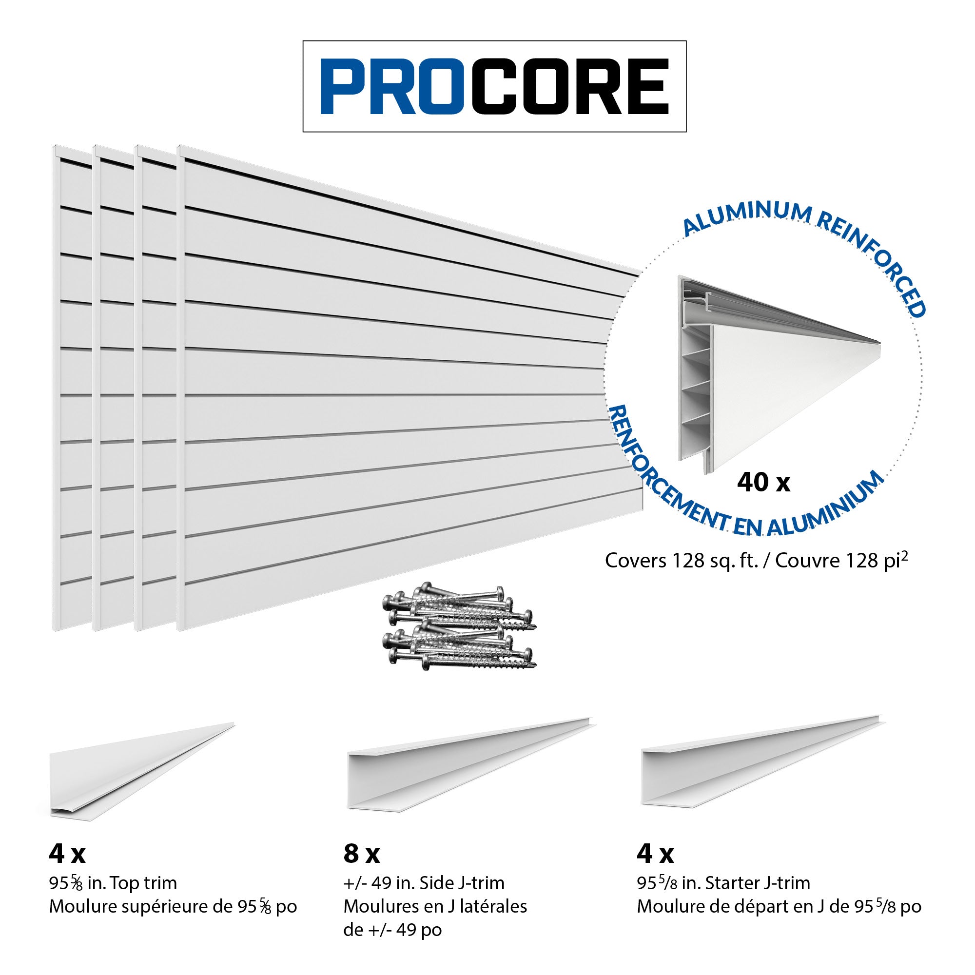 4 x 8ft. PROCORE PVC Slatwall – 4 Pack 128 sq ft