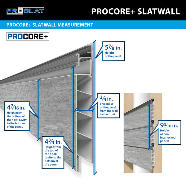 8 ft.  x 4 ft. PROCORE+ Gray Wood PVC Slatwall – 4 Pack 128 sq ft