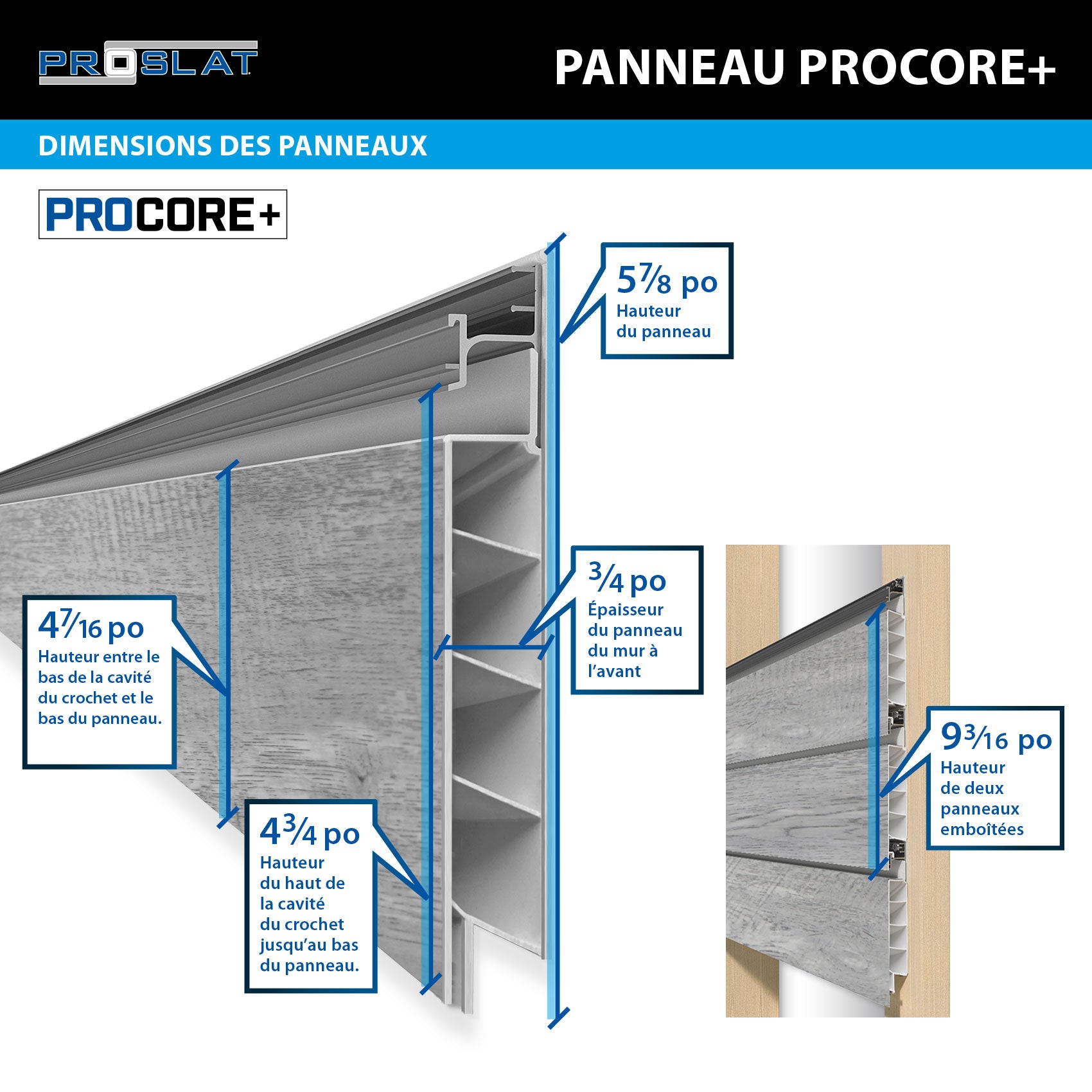 PROCORE+ Panneaux bois gris – Ensemble de 4 – 128 pieds carrés