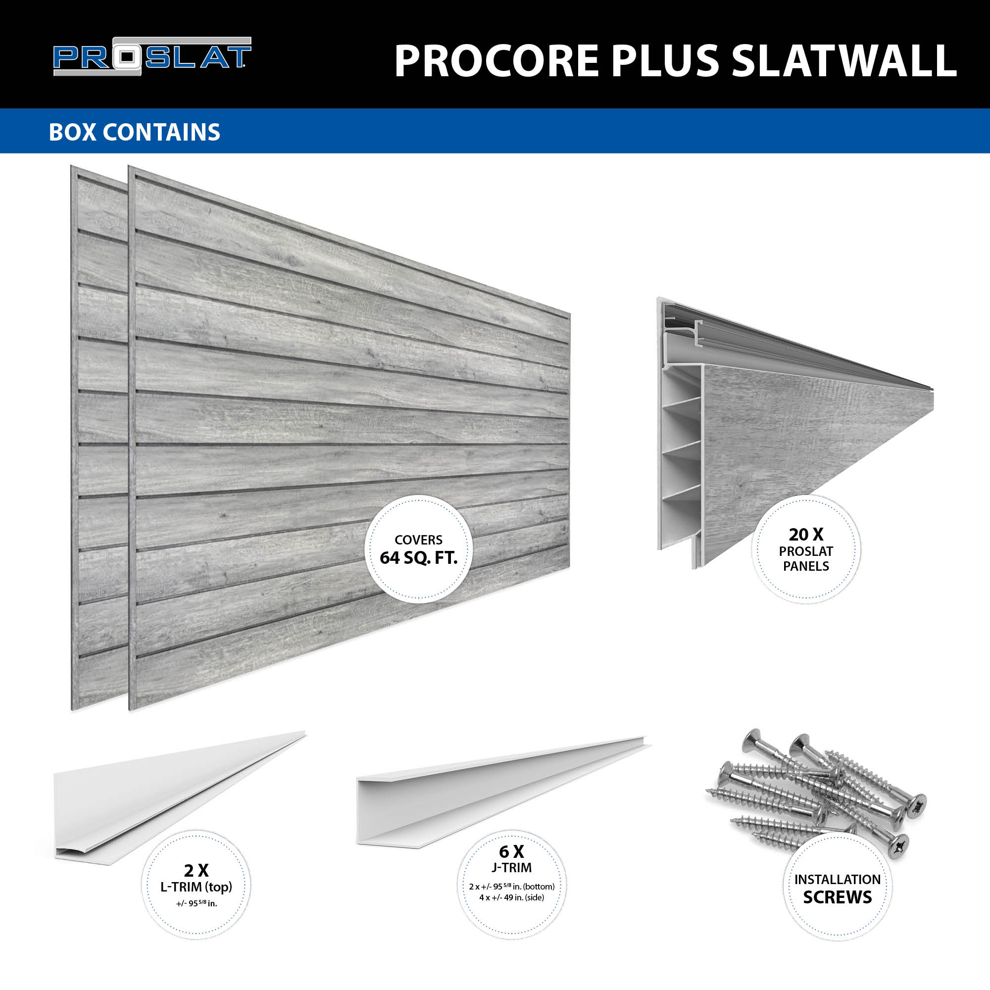 4 ft. x 8 ft. PROCORE PLUS PVC Slatwall – 2 Pack 64 sq ft