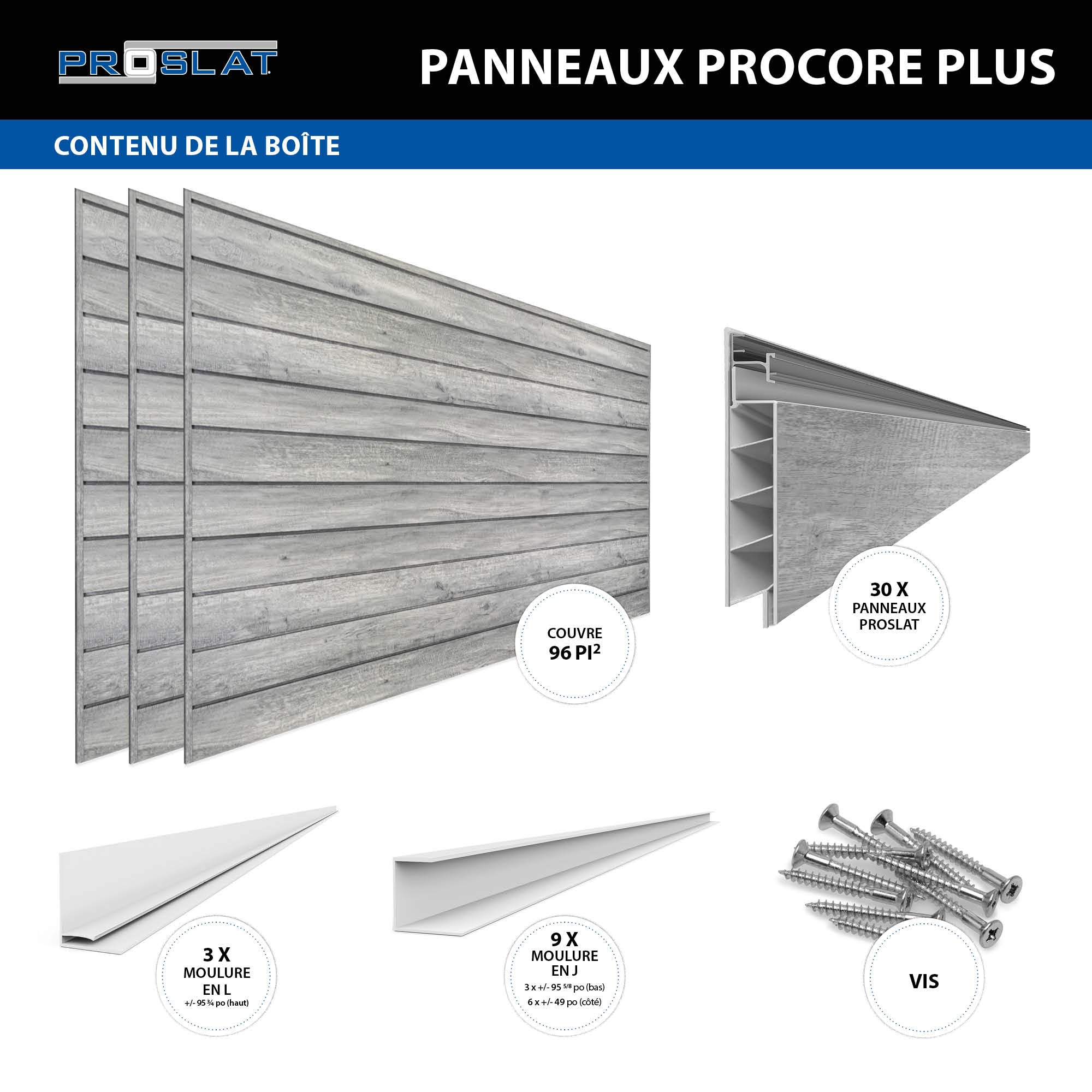 PROCORE PLUS Panneaux en PVC de 4 pi x 8 pi – Ensemble de 3 – 96 pieds carrés