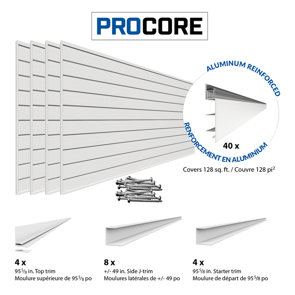 4 x 8ft. PROCORE PVC Slatwall – 4 Pack 128 sq ft – White