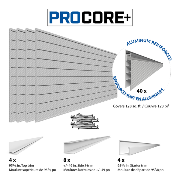 4 x 8ft. PROCORE+ Silver Gray Carbon Fiber PVC Slatwall – 4 Pack 128 sq ft