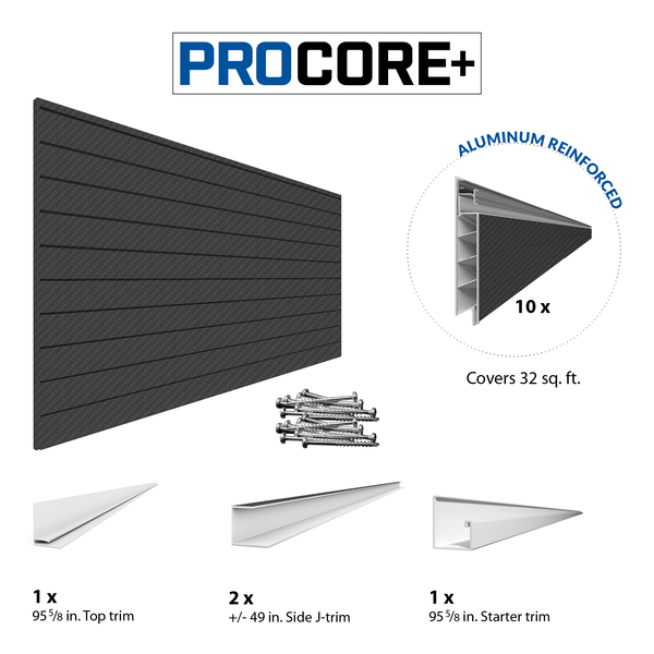 8 ft. x 4 ft. PROCORE+ Black Carbon Fiber PVC Slatwall