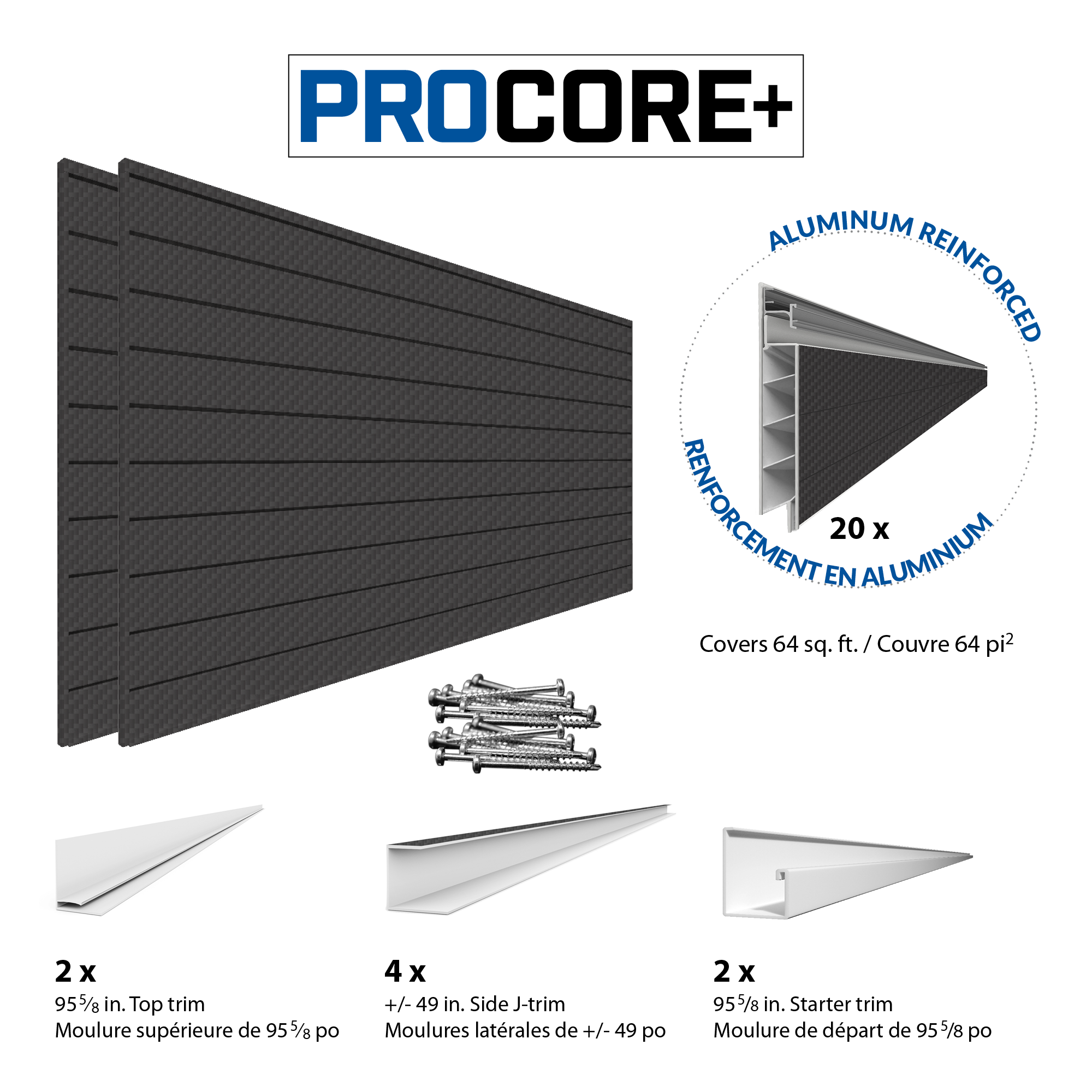 8 ft. x 4 ft. PROCORE+ Black Carbon Fiber PVC Slatwall – 2 Pack 64 sq ft