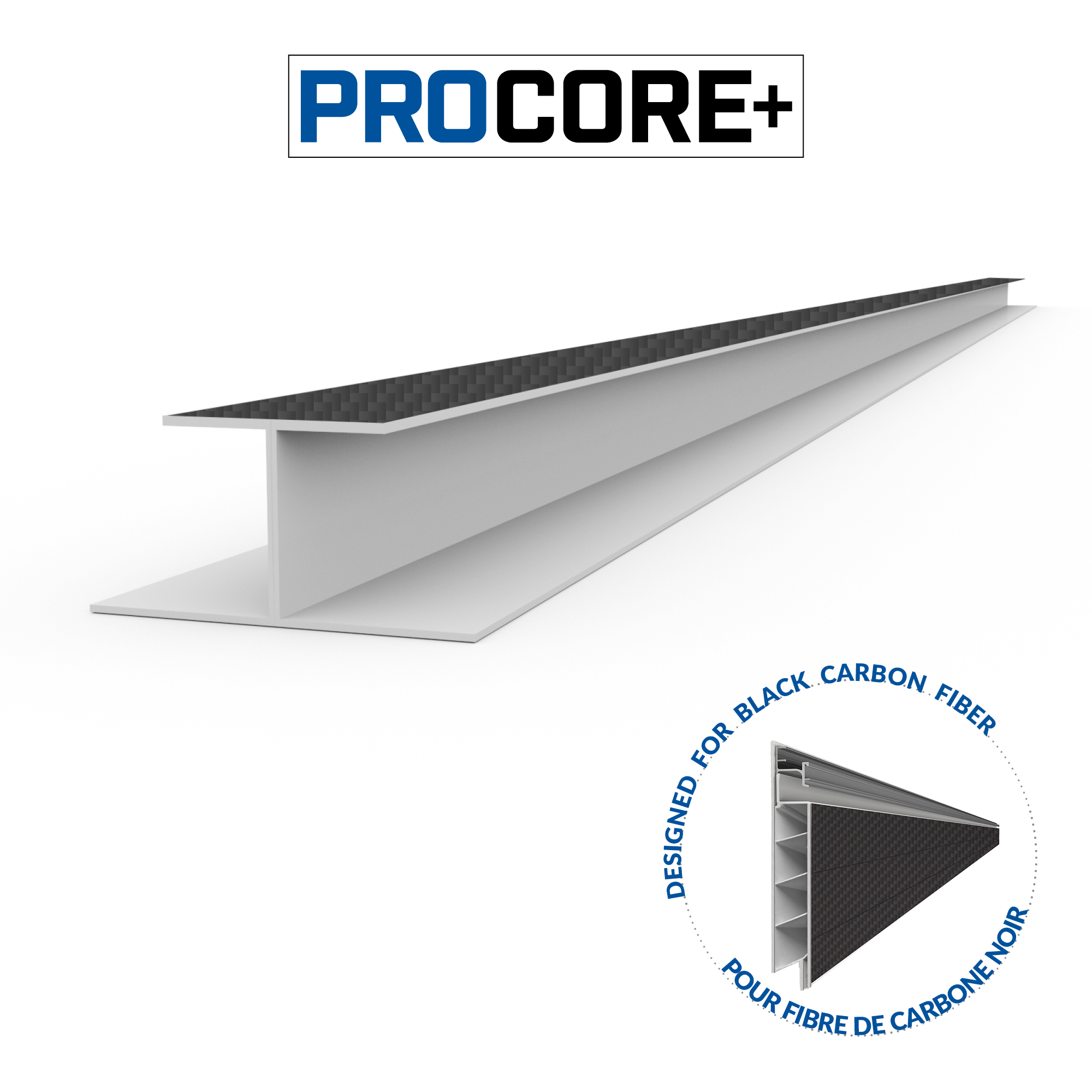 PROCORE+ Moulures en H de 8 pi – Fibre de carbone noire
