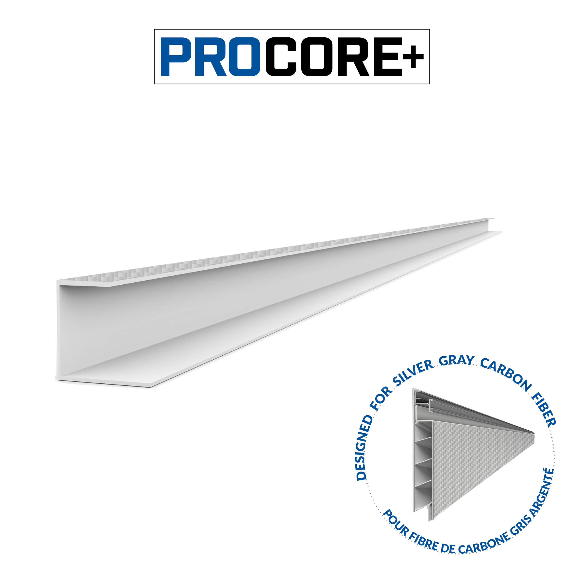 PROCORE+ Ensemble de moulures supérieures de 8 pi – Fibre de carbone grise argentée