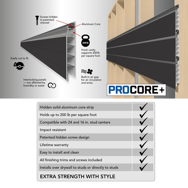 8 ft. x 4 ft. PROCORE+ Black Carbon Fiber PVC Slatwall