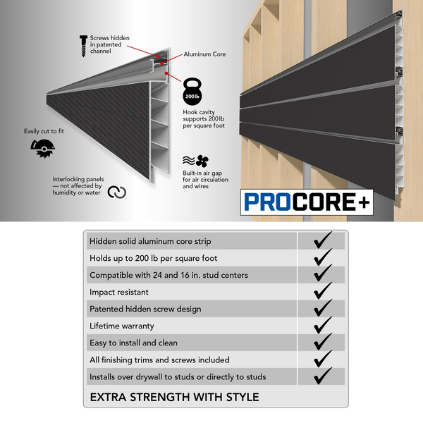 8 ft.  x 4 ft. PROCORE+ Silver gray carbon fiber PVC Slatwall – 4 Pack 128 sq ft